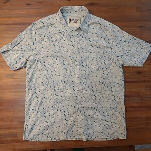Vintage Silk 100% Silk Geometric Clock Print Button Down SS Shirt